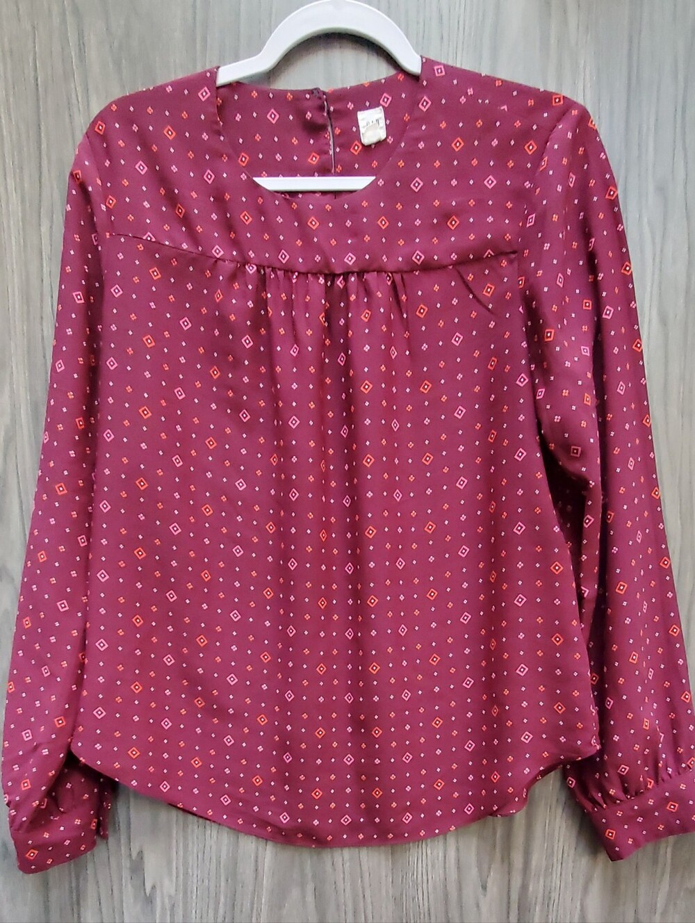 GAP Women's Burgundy Long-Sleeve Printed Blouse Size M